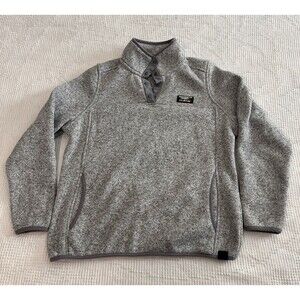 L.L. Bean Women Small Petite Sweater Fleece Pullover Snap Light Heather Gray